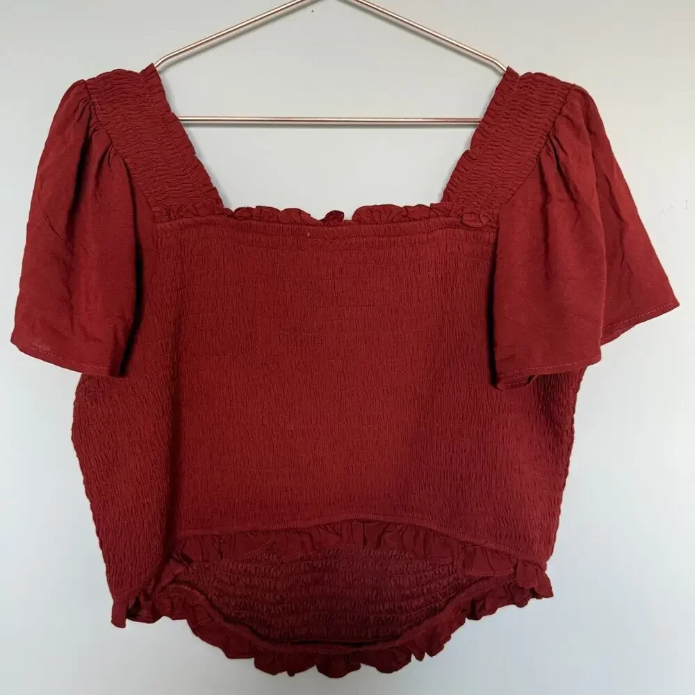 Torrid Womens Crop Top Size 1 Plus Smocked Flutter Sleeve Boho Forest Goblincore - Picture 6 of 6